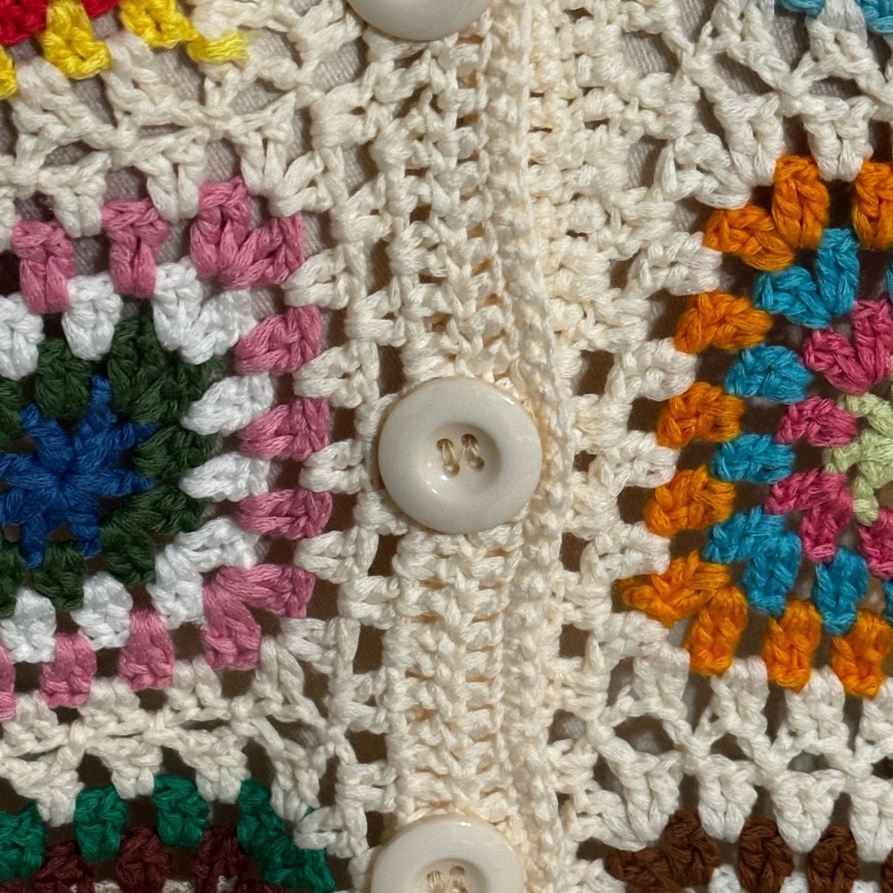 COTTAGECORE Granny Squares Colorful Crochet Sweater Cardigan S Afghan Blanket - Picture 4 of 7